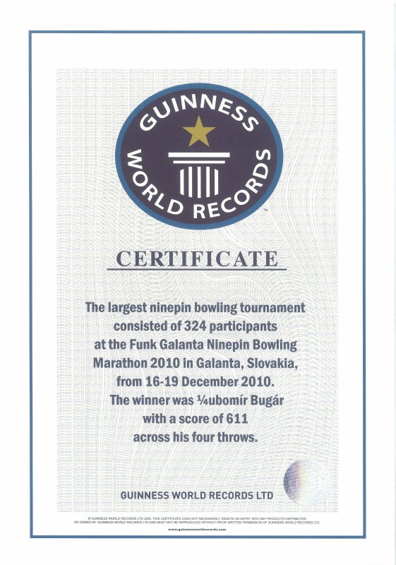 Certifikát pre MKK Slovan Galanta od svetových Guinnessových rekordov